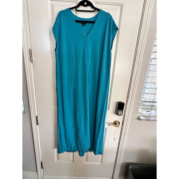 NWT J.Jill Turquoise Stretch Lagenlook Lounge Shift Tunic Maxi Dress Size XLT - Picture 2 of 9
